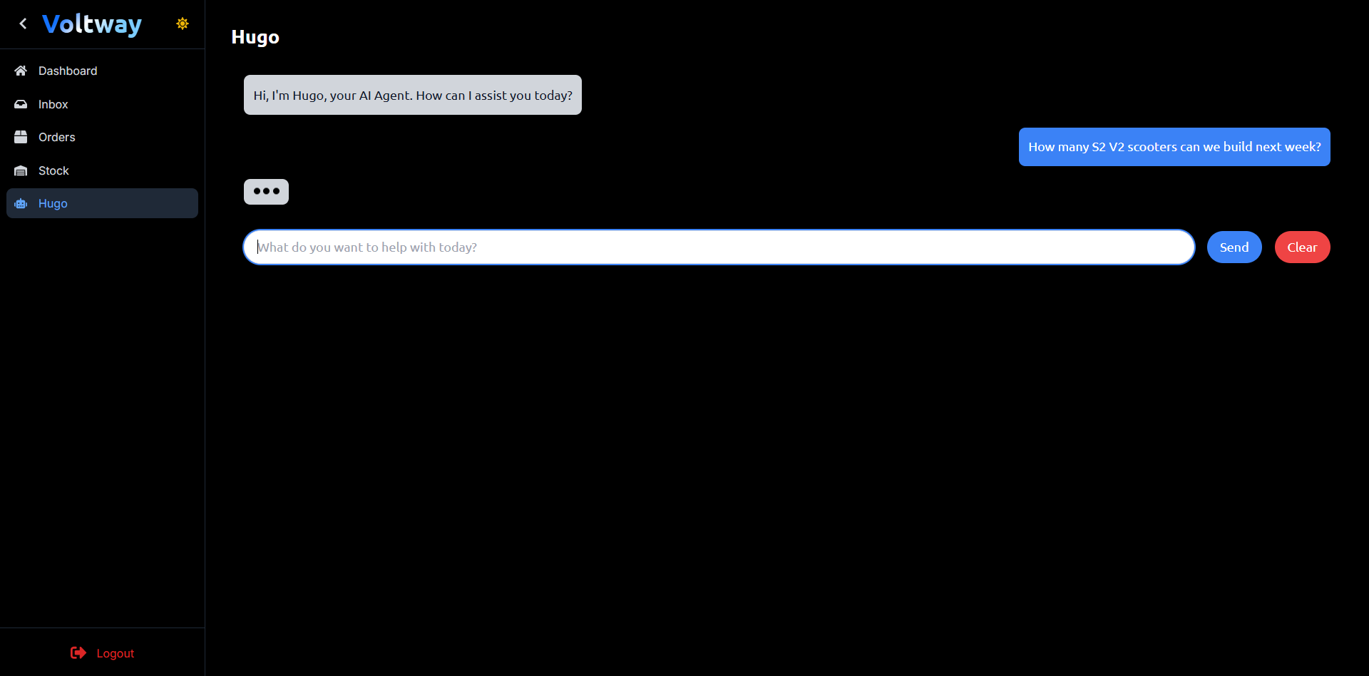 Hugo AI assistant interface for logistic companies with AI-powered features